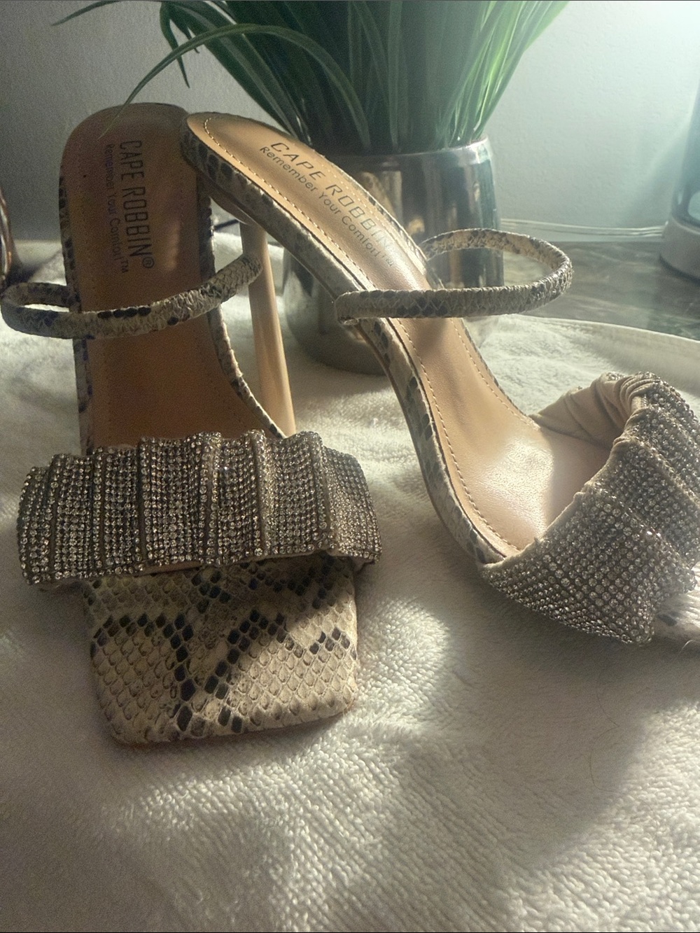 Cape Robbin Gold Snake-Print Rhinestone Heels